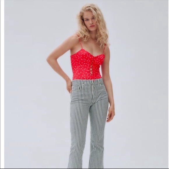 NWT ZARA | Red white stars print bodysuit top women’s Small - Picture 1 of 9